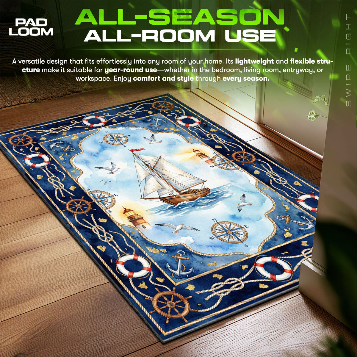 Nautical Sailboat Ocean Rug - Kids Floor Mat