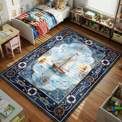 Nautical Sailboat Ocean Rug - Kids Floor Mat