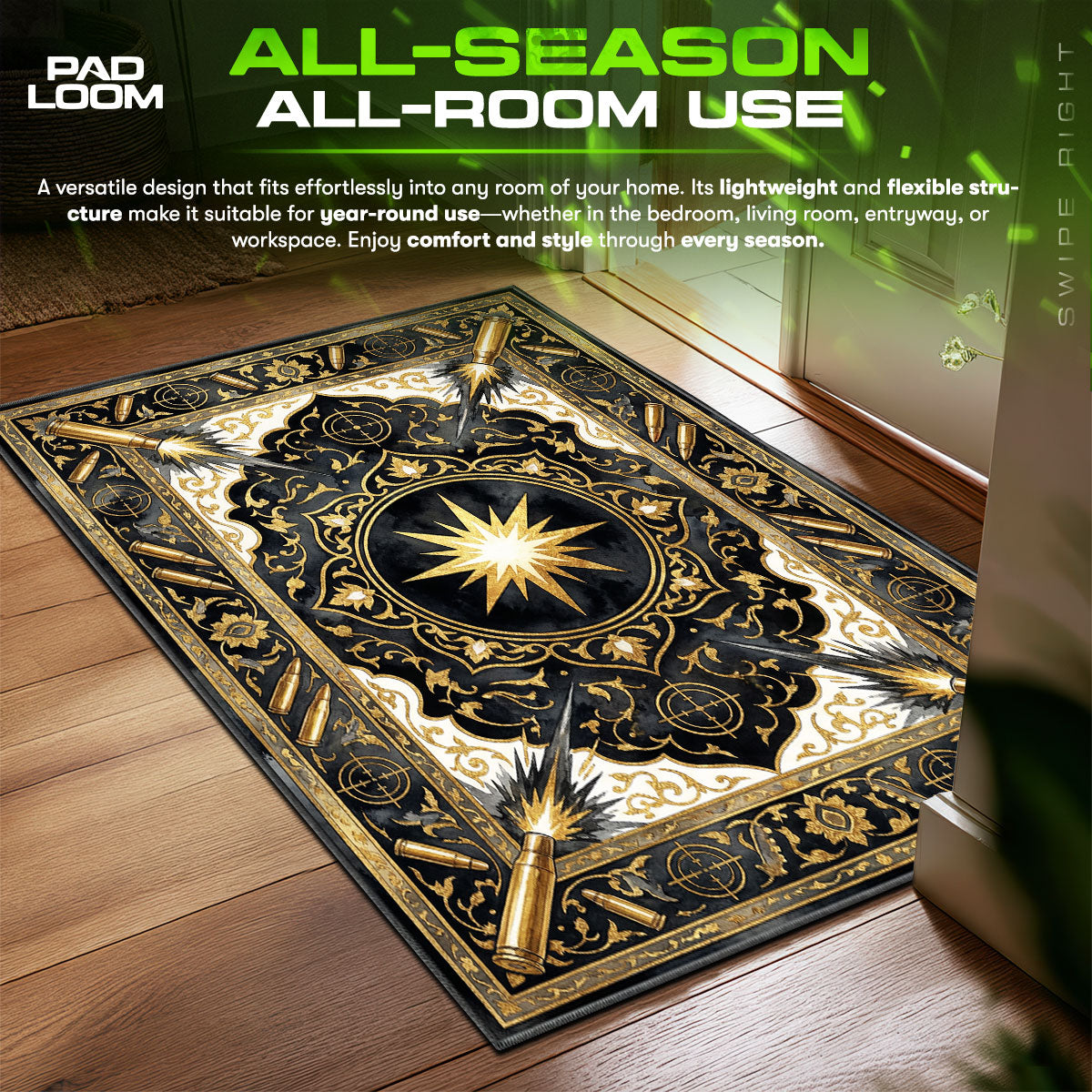 Naval Artillery Gold World Warships Chair fan rug — premium quality print