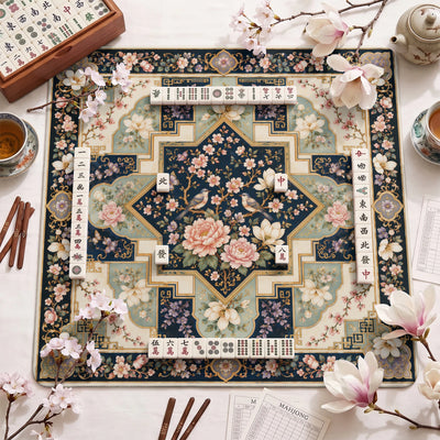 Navy Blossom Diamond Mahjong-Matte - Mah-Jongg Matte