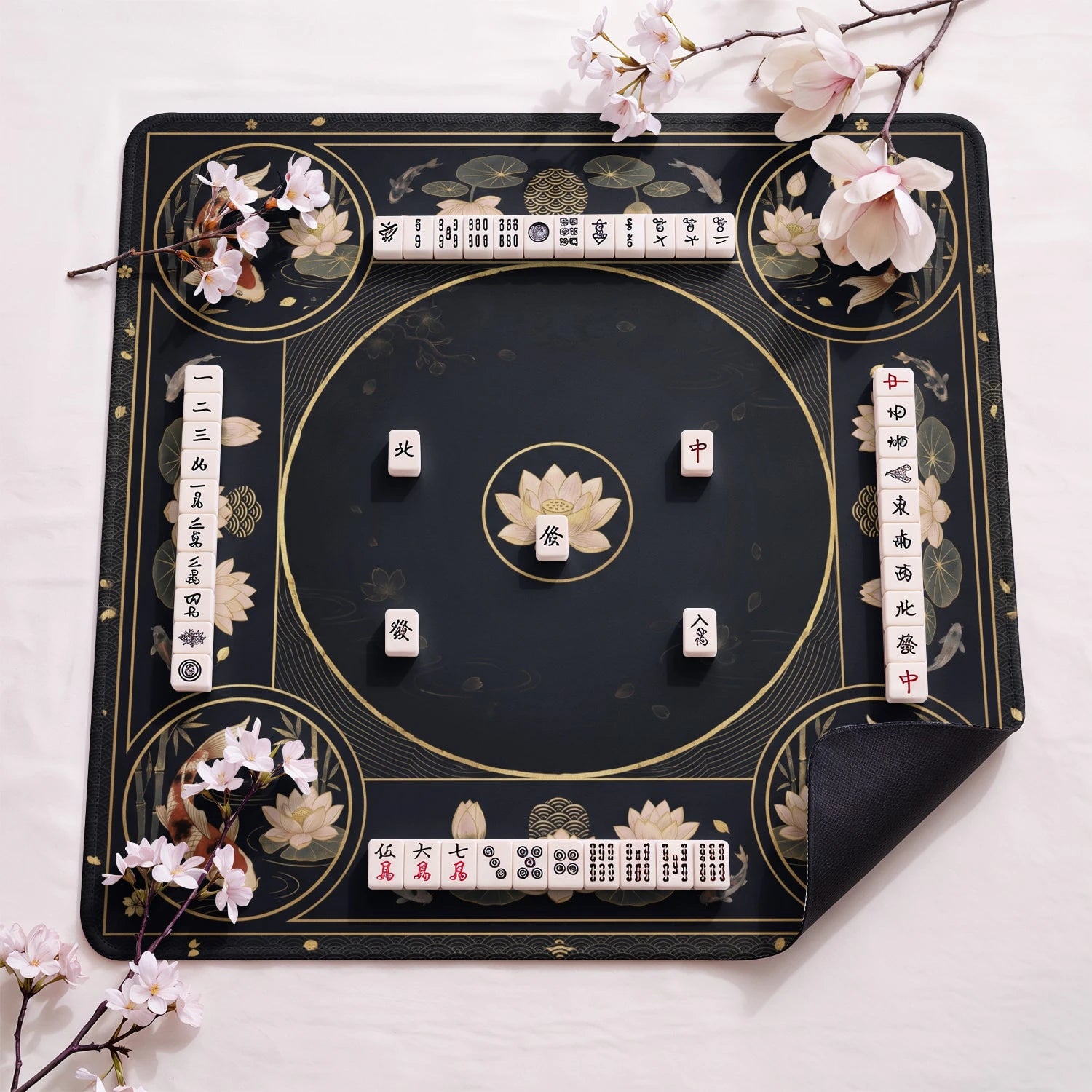Navy Koi Mahjong Mat - Mah Jongg Table Mat