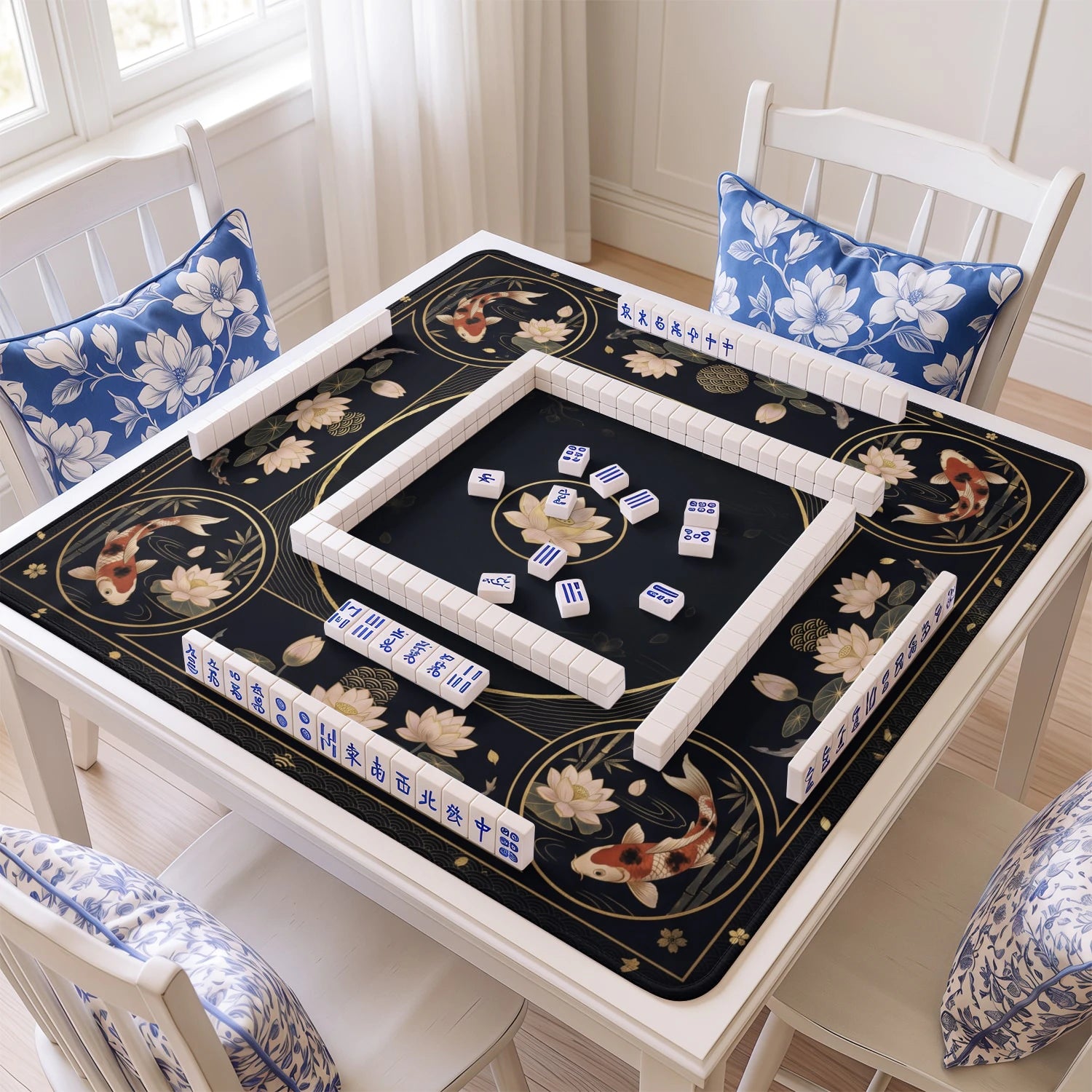 Navy Koi Mahjong Mat - Mah Jongg Table Mat