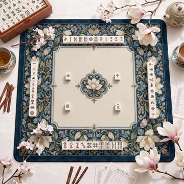 Navy Magnolia Mahjong Mat - Mah Jongg Table Mat
