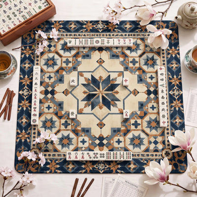 Navy Moroccan Star Mahjong Mat - Mah Jongg Mat