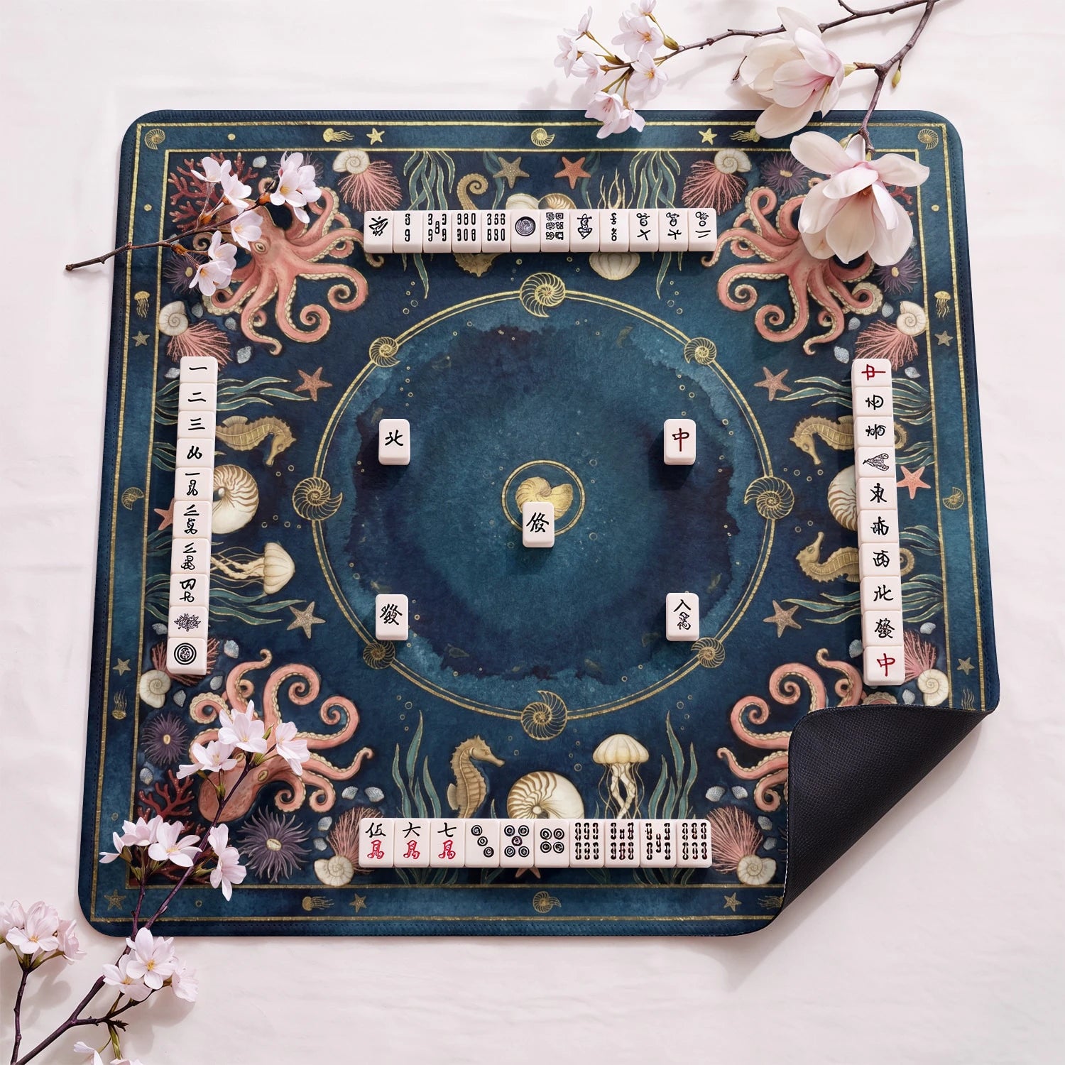 Navy Octopus Mahjong Mat - Mah Jongg Table Mat