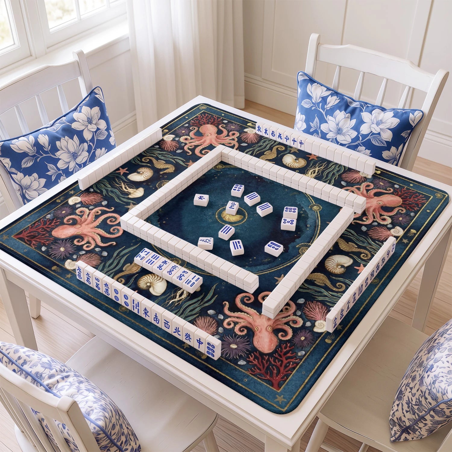 Navy Octopus Mahjong Mat - Mah Jongg Table Mat