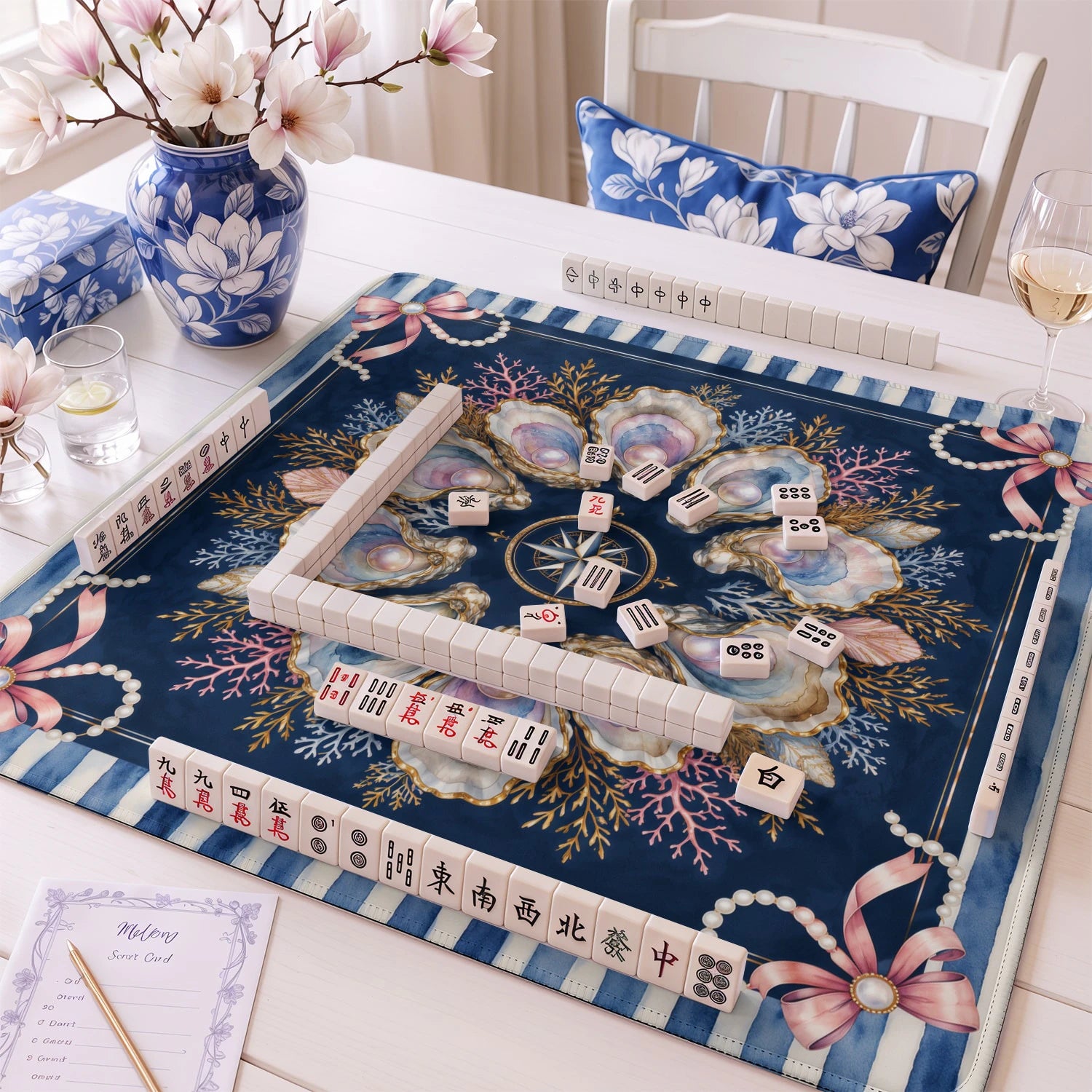 Navy Oyster mahjong mat – M (60x60 cm) and L (81x81 cm) sizes