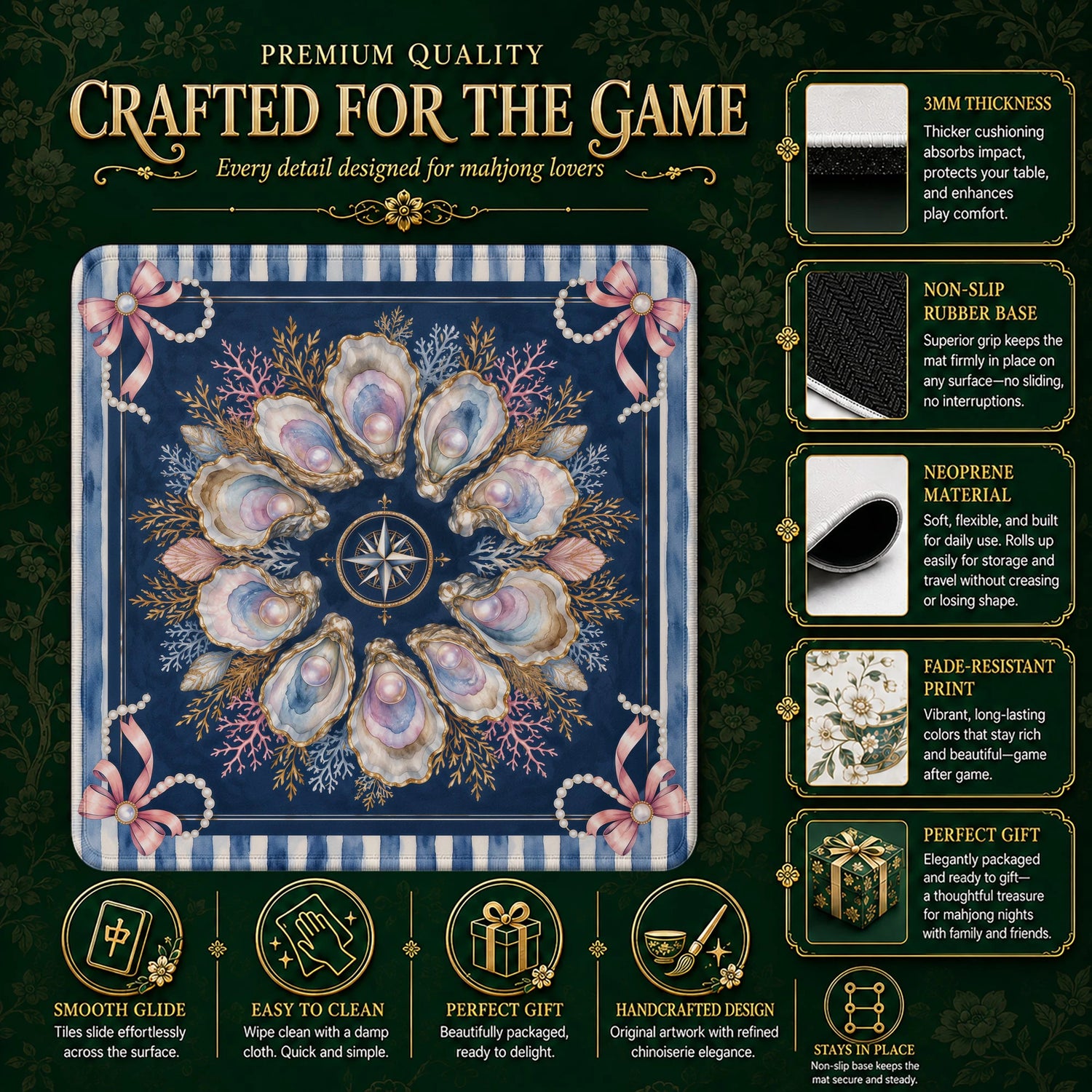 Navy Oyster Mahjong Mat – neoprene mah jongg table mat