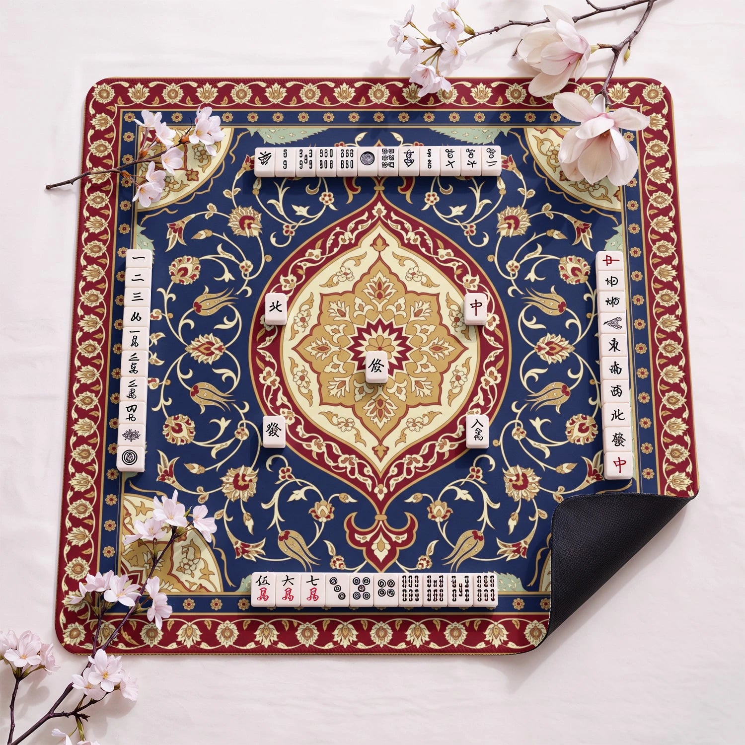 Navy Persian Medallion Mahjong Mat - Mah Jongg Mat