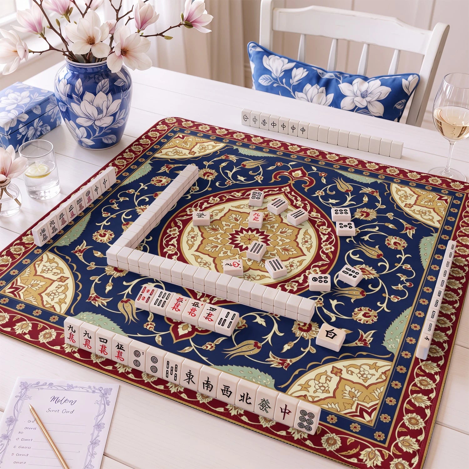 Navy Persian Medallion Mahjong Mat - Mah Jongg Mat