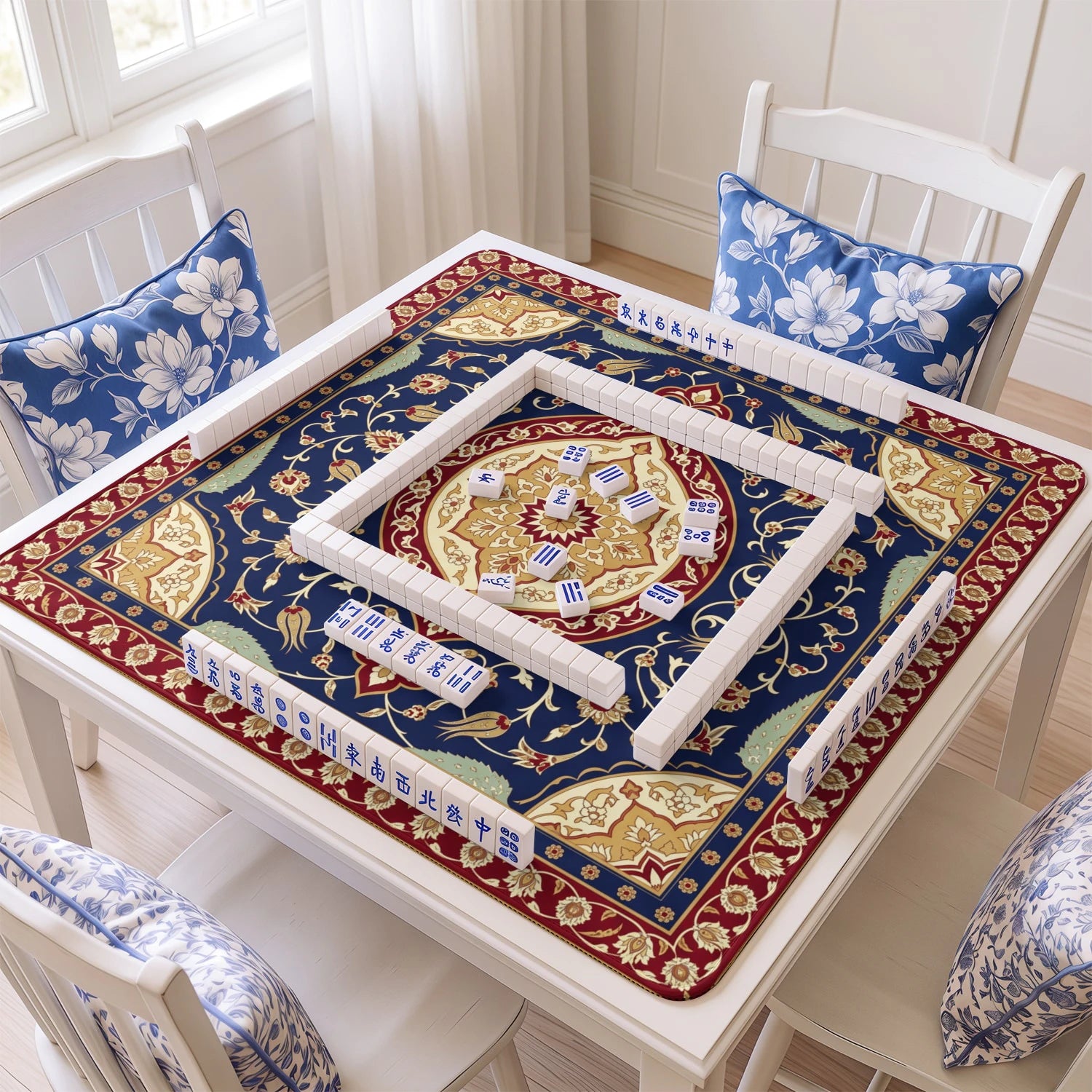 Navy Persian Medallion Mahjong Mat - Mah Jongg Mat