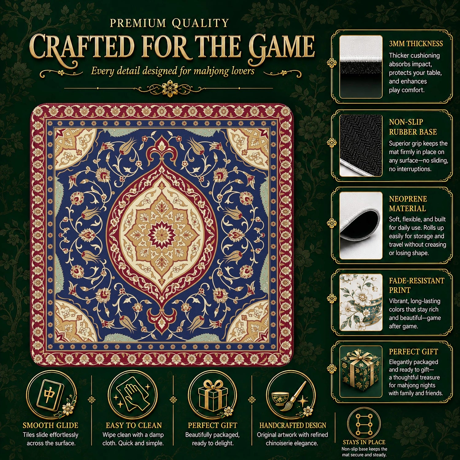Navy Persian Medallion Mahjong Mat - Mah Jongg Mat