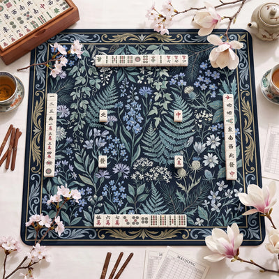 Navy Wildflower Mahjong Mat - Mah Jongg Mat