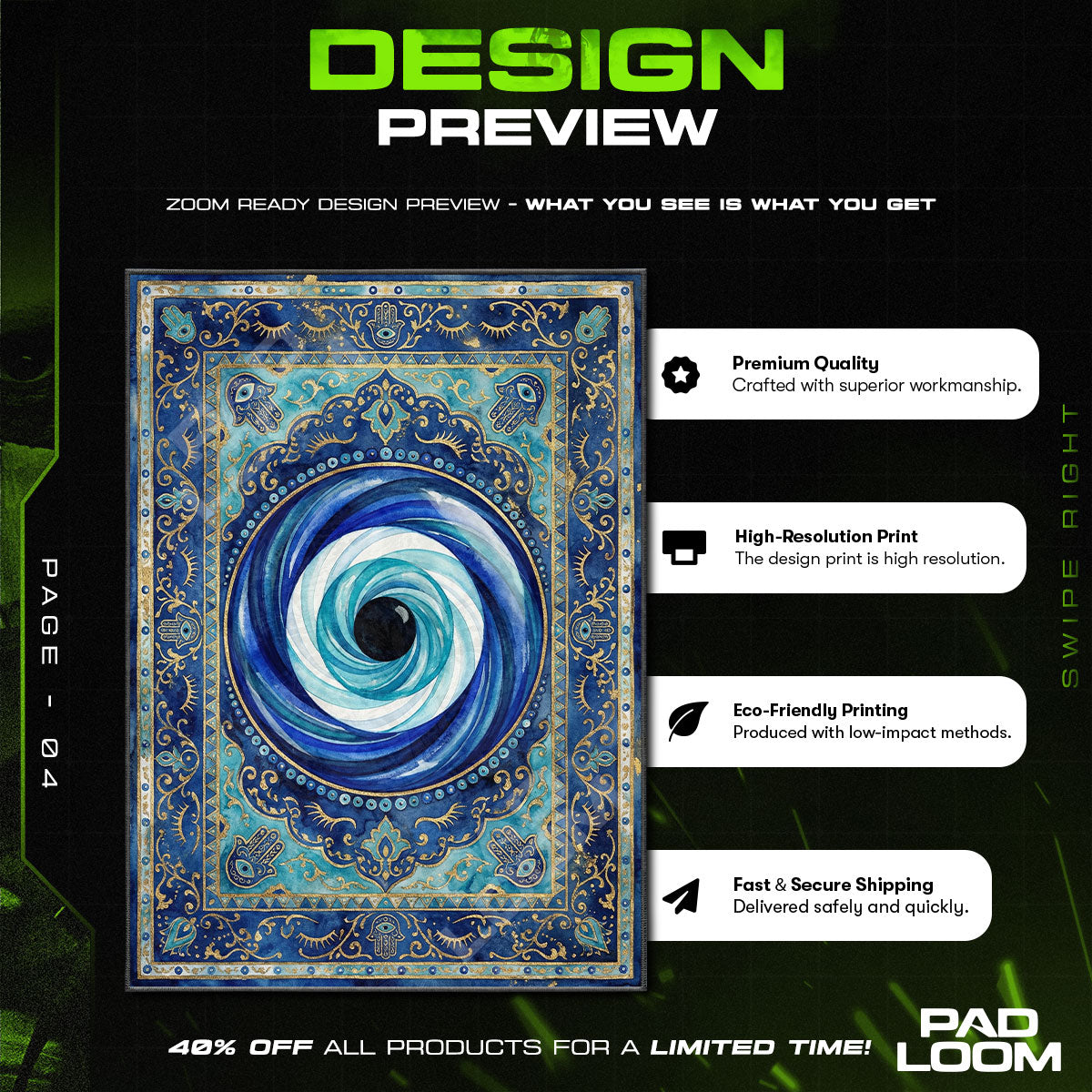 Nazar Evil Eye Swirl Turkish Protection Area rug — main product view