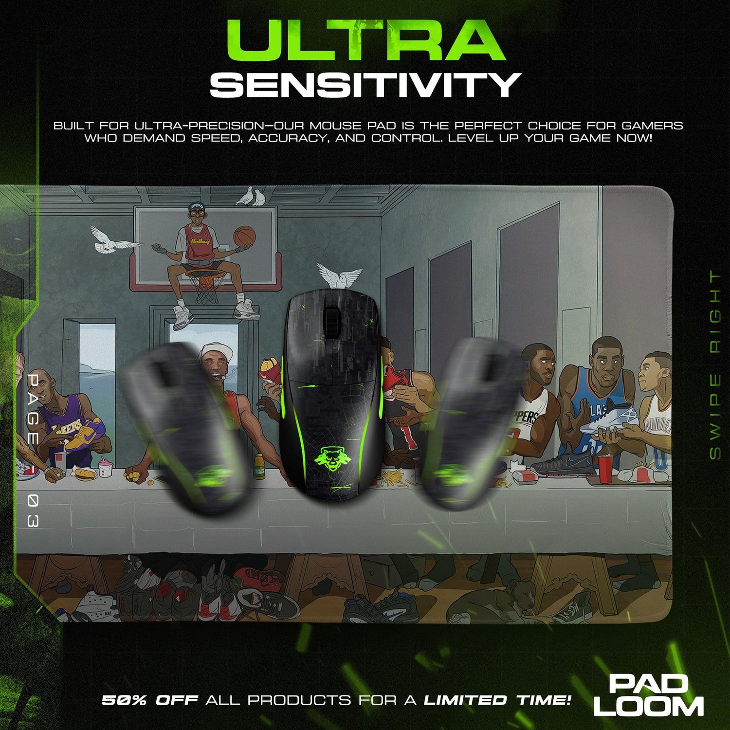 NBA Legends Last Supper Mouse Pad, Basketball Gaming Desk Mat Padloom