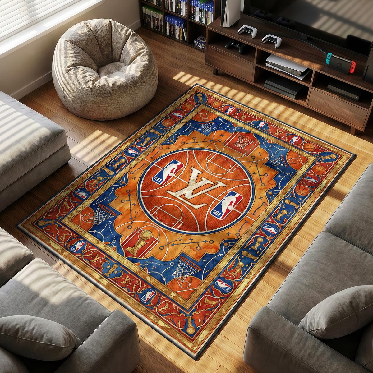 Louis Vuitton themed area rug for home decor fans