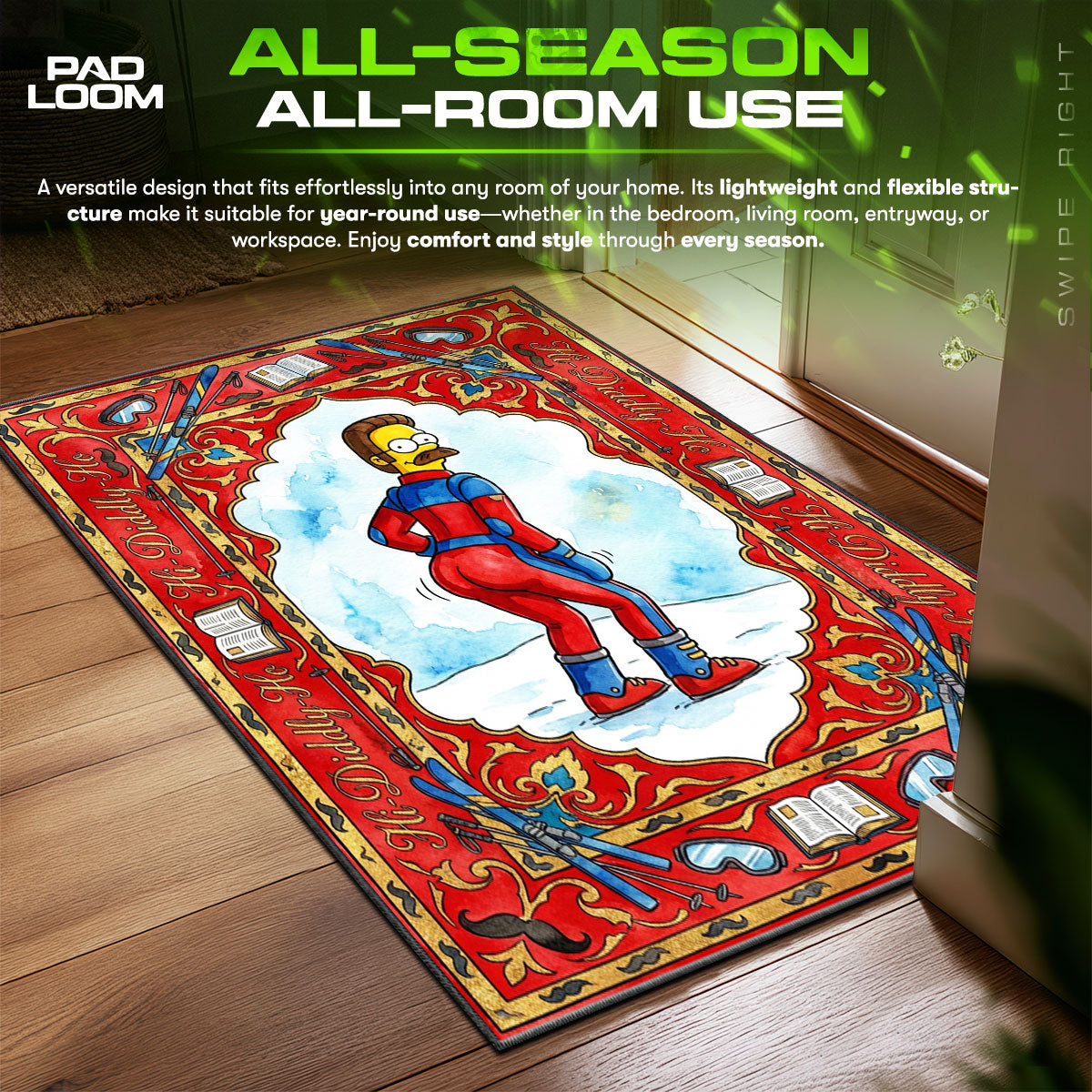 Ned Flanders Ski Suit Simpsons Room fan rug — premium quality print