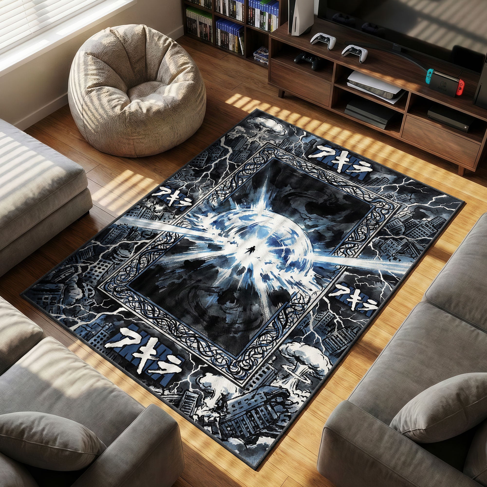 Neo Tokyo themed area rug for home decor fans