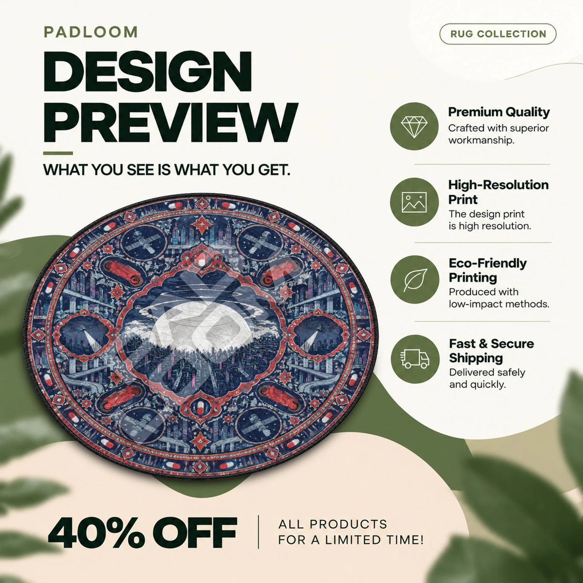 Neo-Tokyo Medallion Akira round rug full design preview