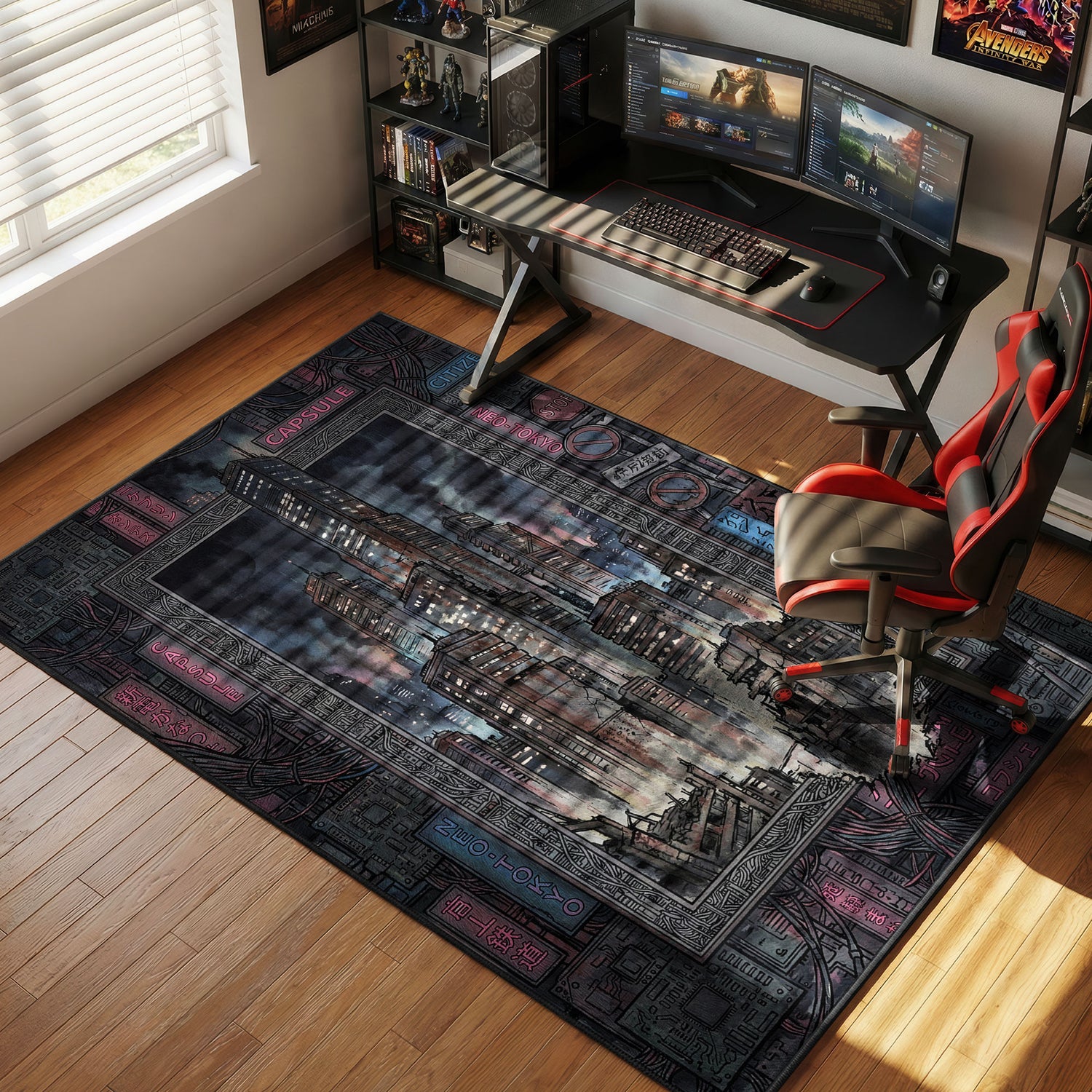 Neo Tokyo themed area rug for Cyberpunk fans