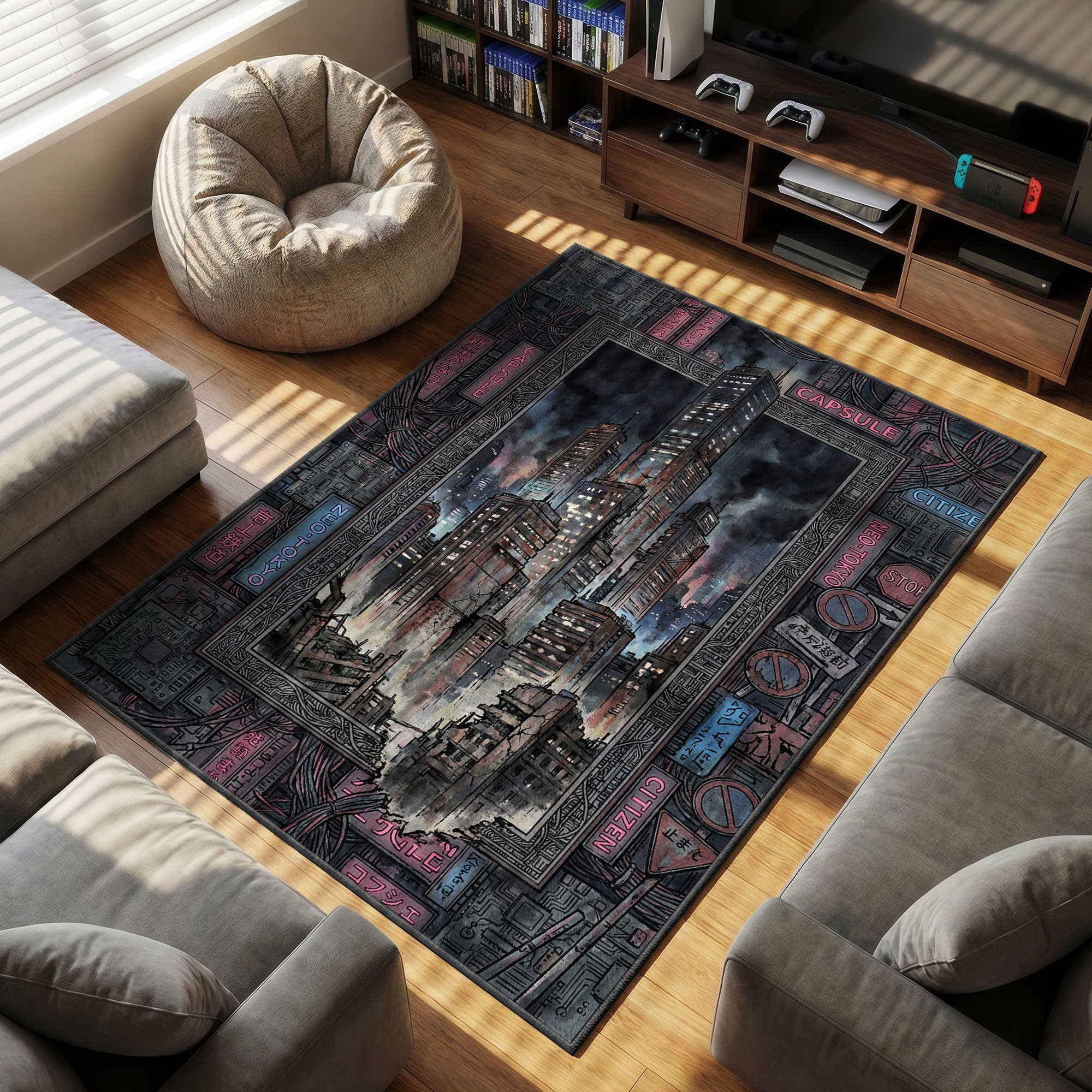 Chair character design printed on rug