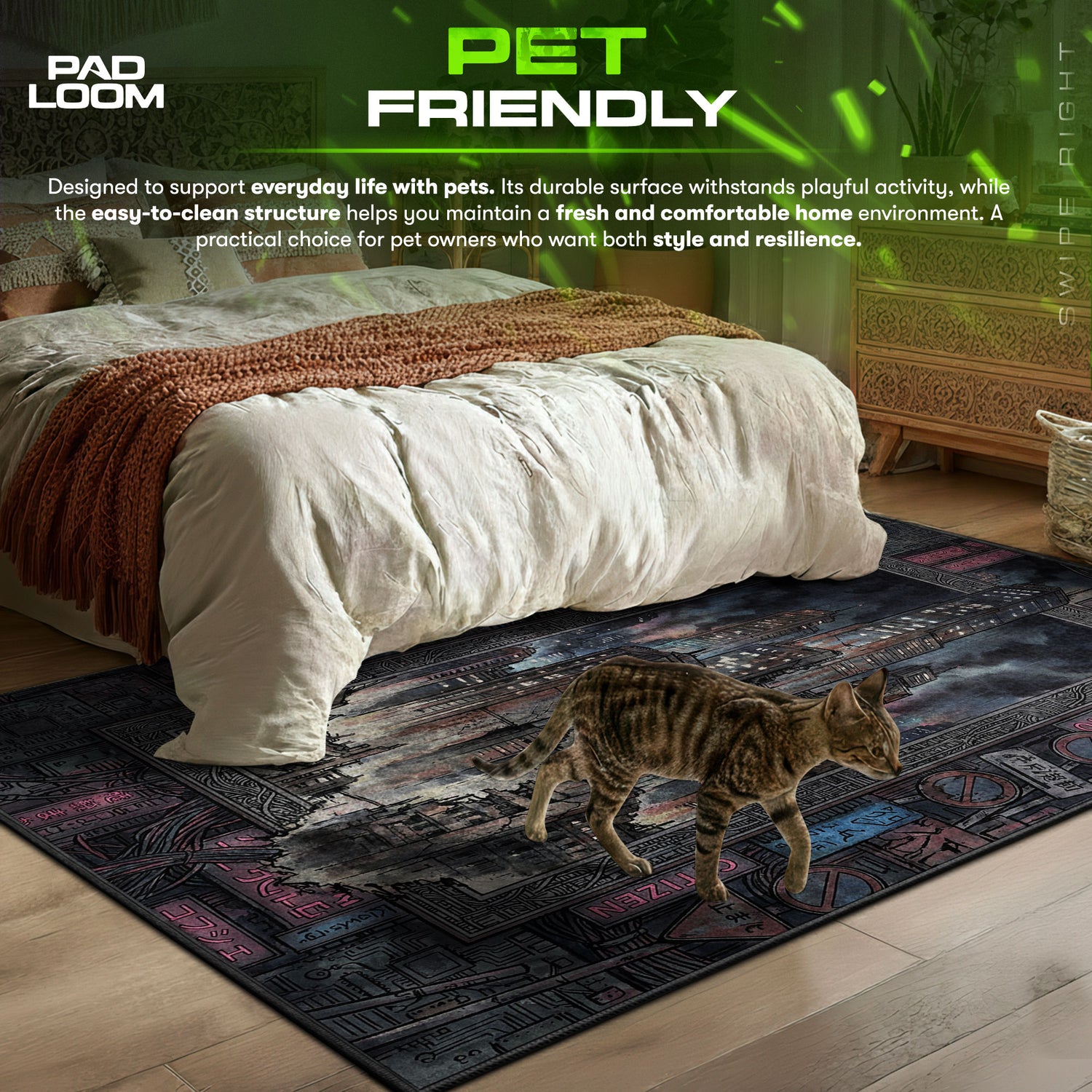 Neo area rug showing full Cyberpunk artwork