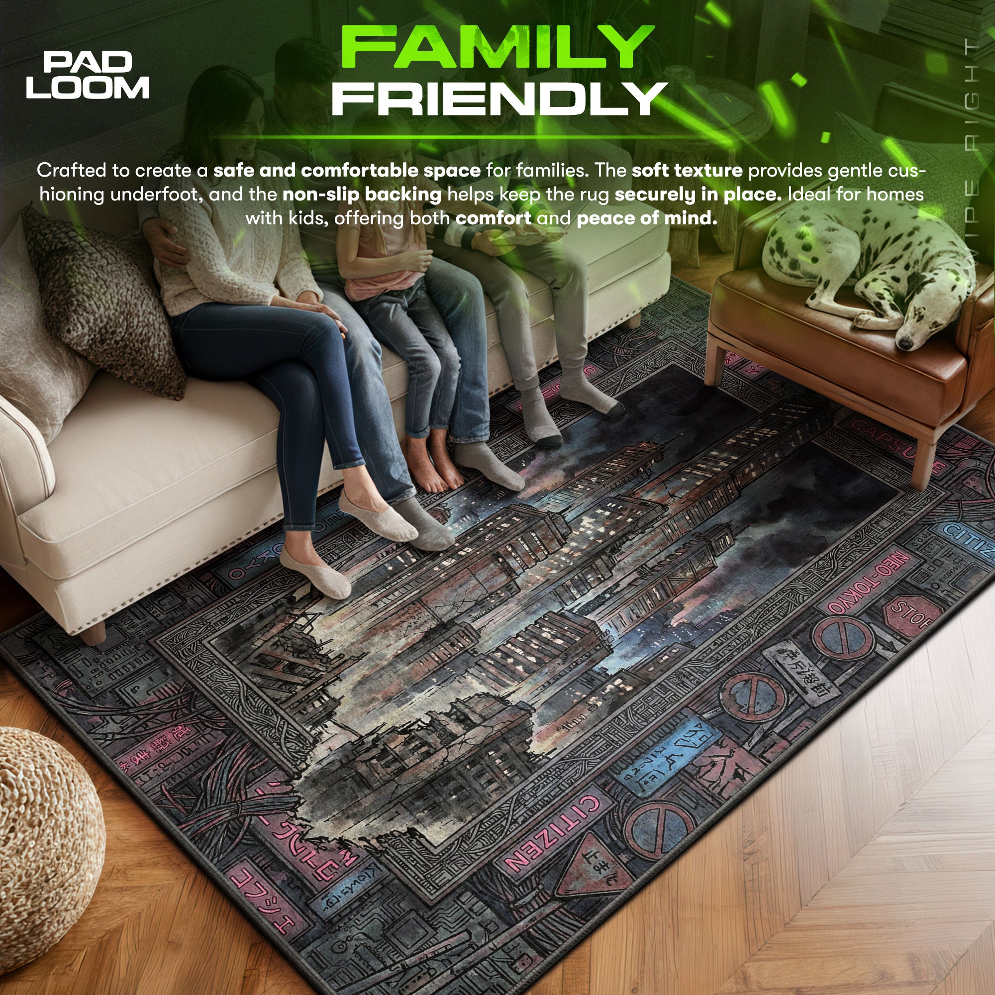 Neo Tokyo Skyline Akira Chair fan rug — premium quality print