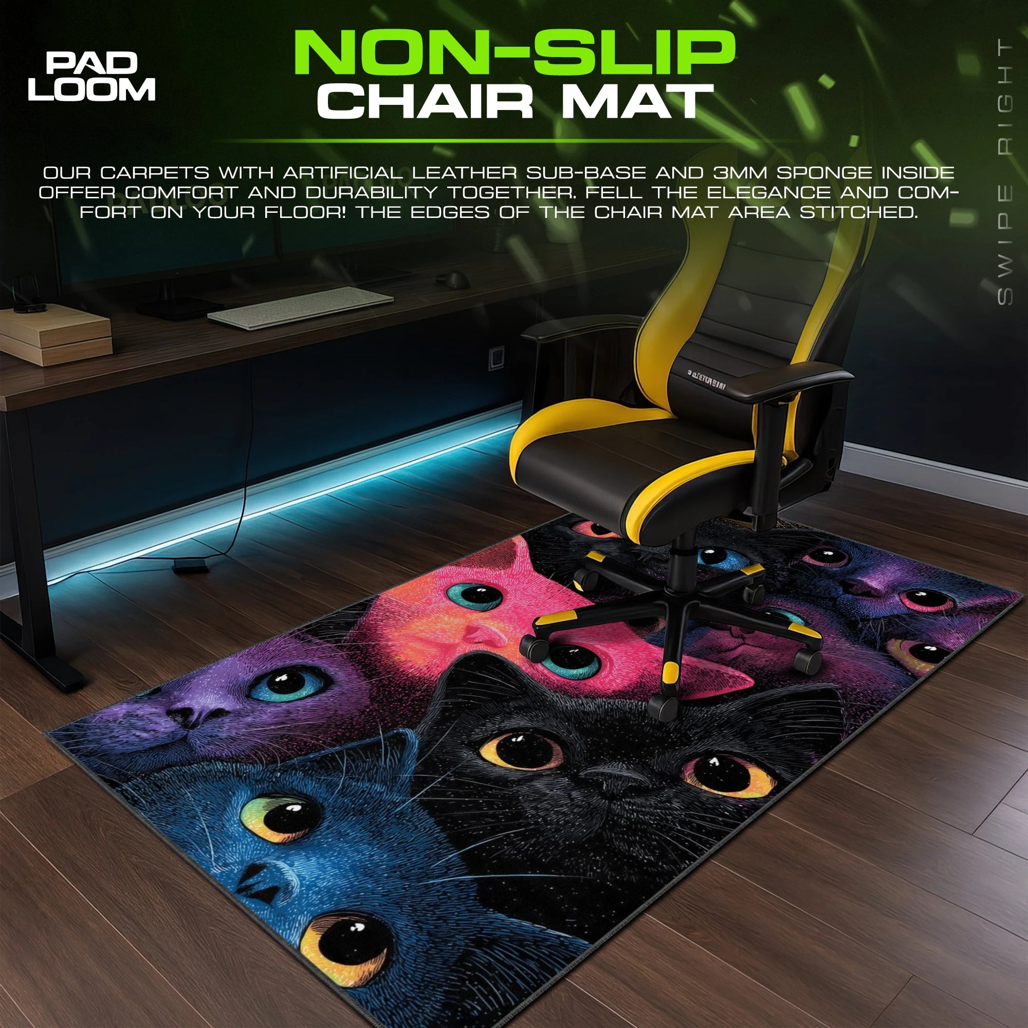 Neon Cat Cluster Mouse Pad - Pop Art Desk Mat