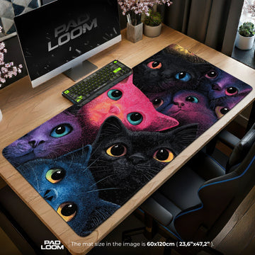 Neon Cat Cluster Mouse Pad - Pop Art Desk Mat