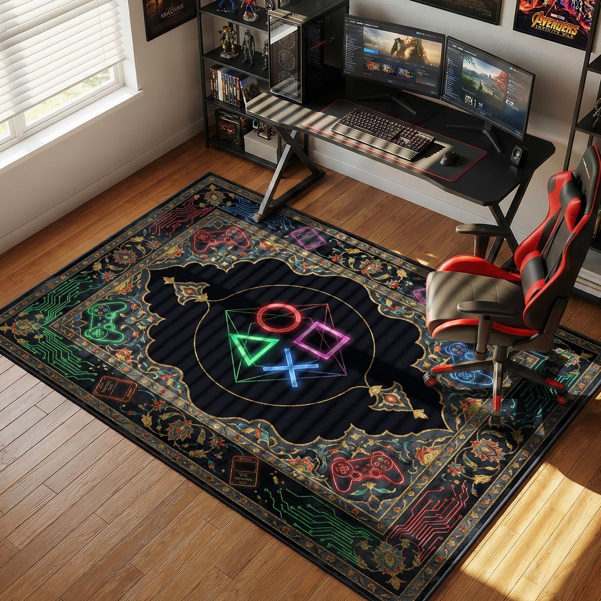 Neon Console Symbols Cyber Room rug — main product view