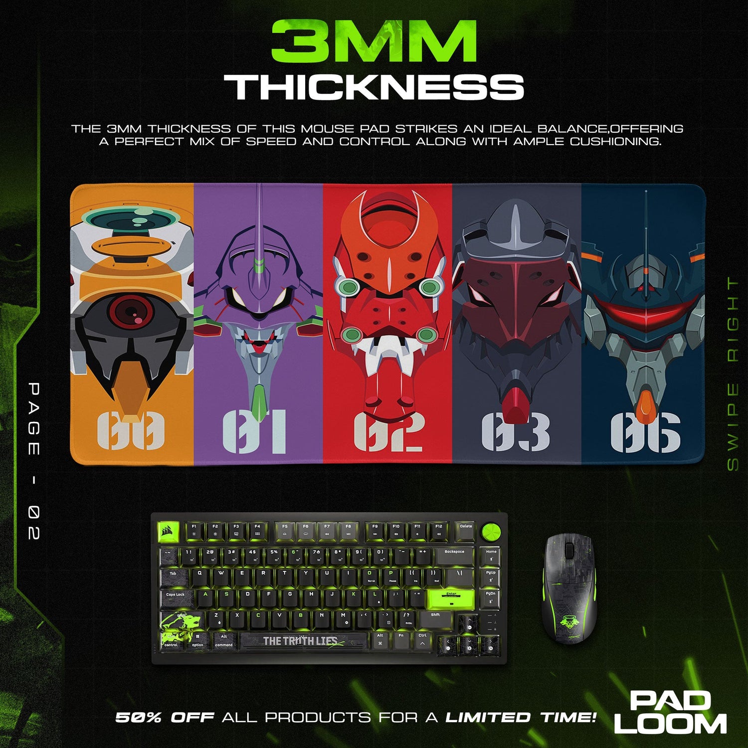 Neon Genesis Evangelion EVA Units Mouse Pad, Mecha Desk Mat Padloom