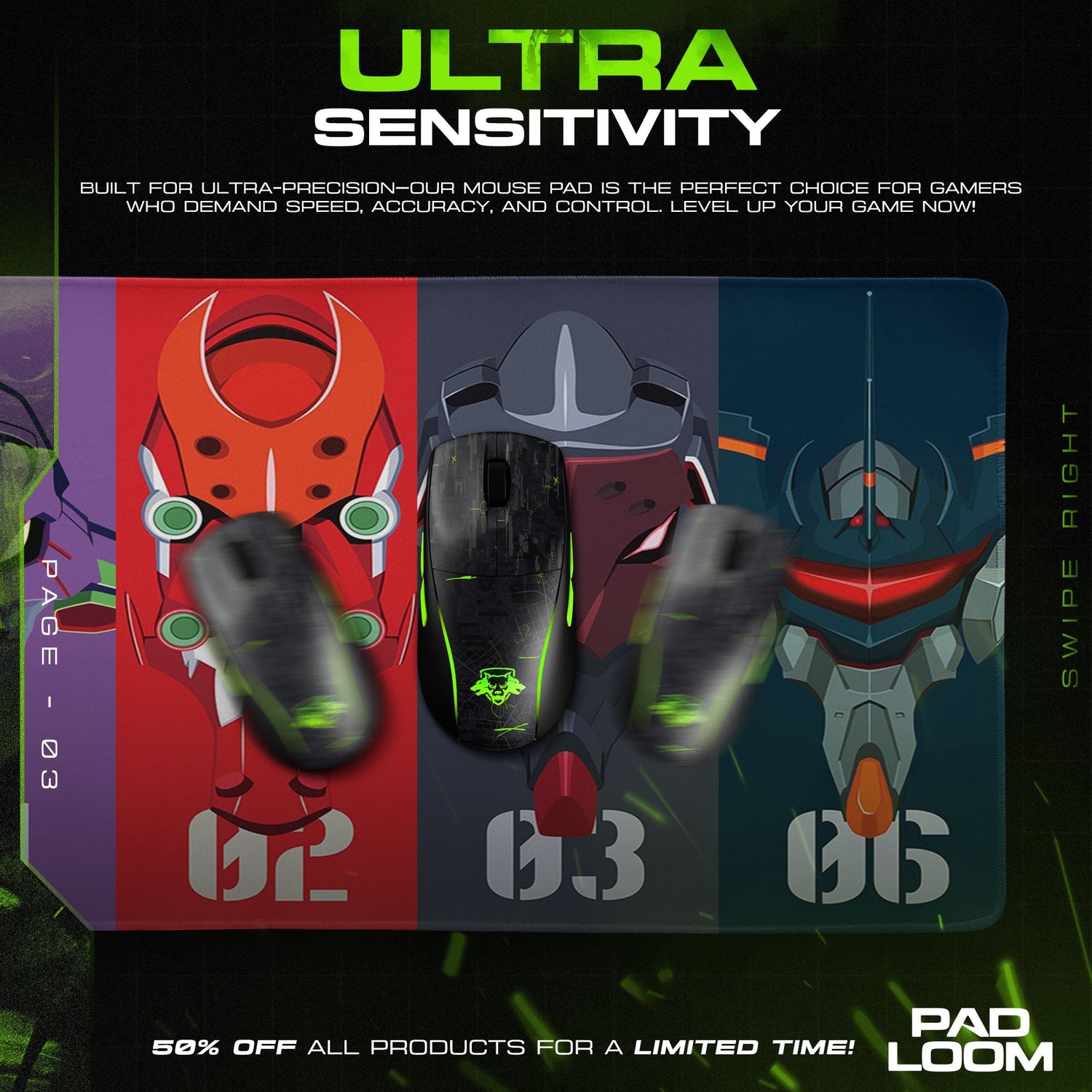 Neon Genesis Evangelion EVA Units Mouse Pad, Mecha Desk Mat Padloom