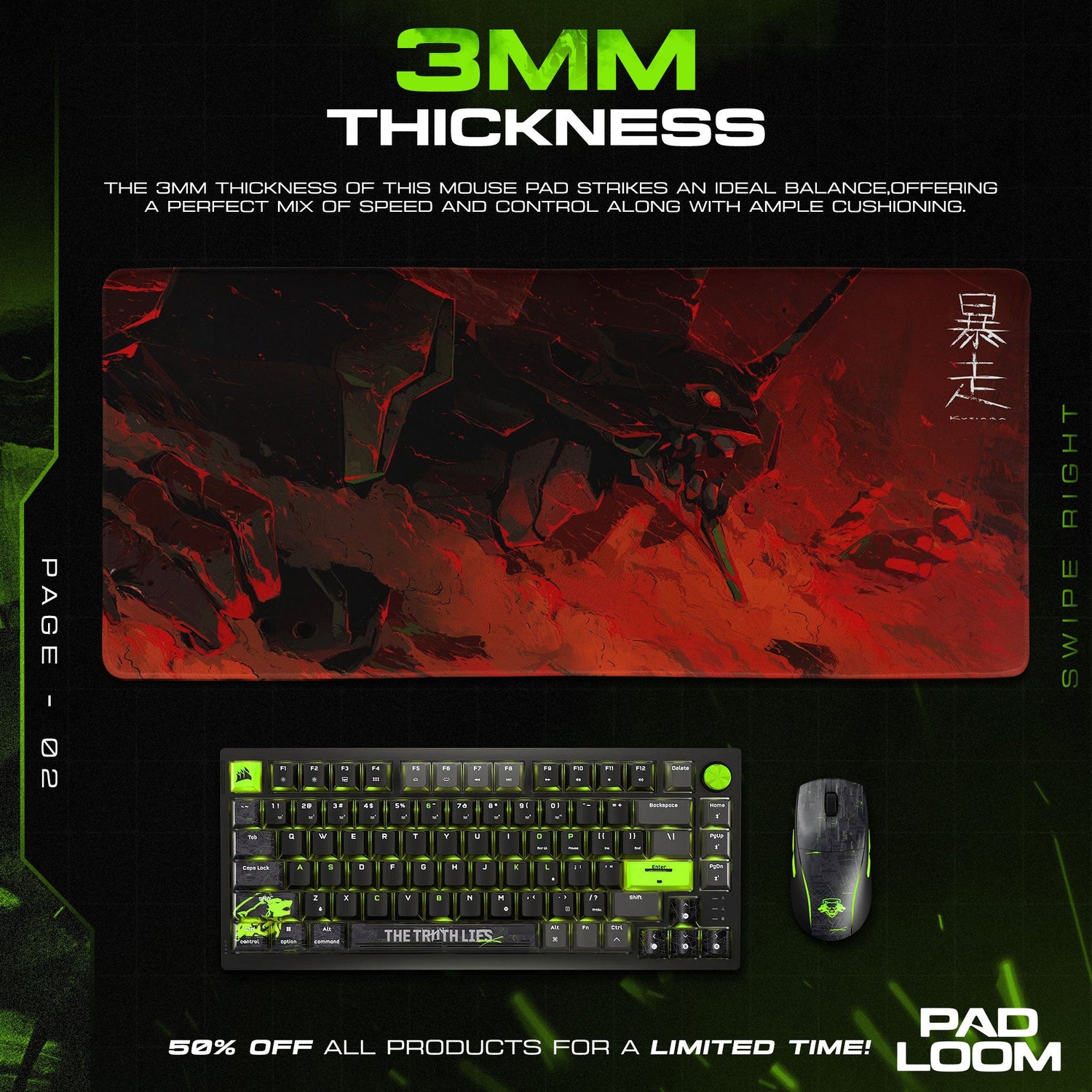 Neon Genesis Evangelion Unit-01 Rage Mouse Pad, Red Mecha Desk Mat Padloom