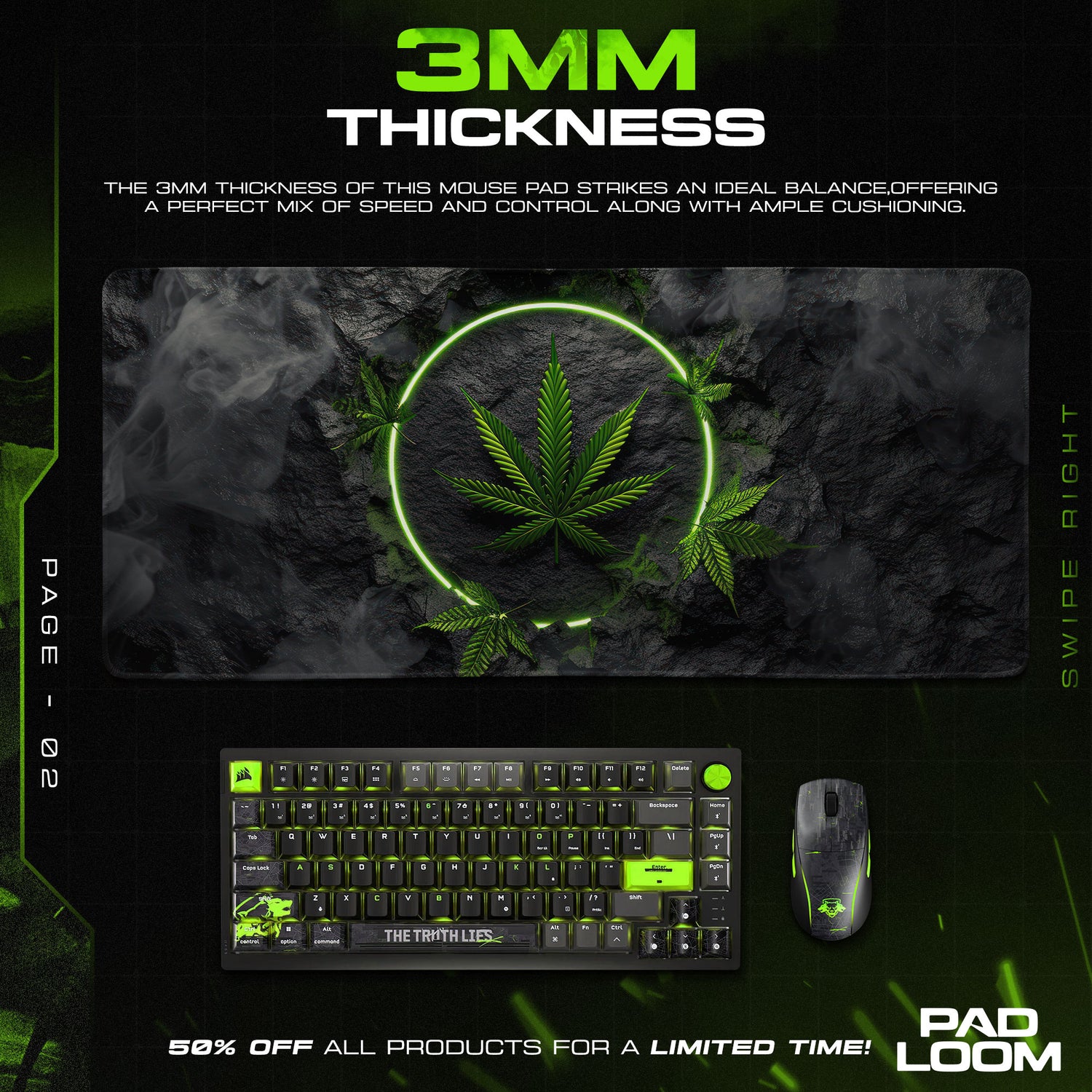 Neon Leaf Mouse Pad - Vaporwave Glow Gaming Desk Mat