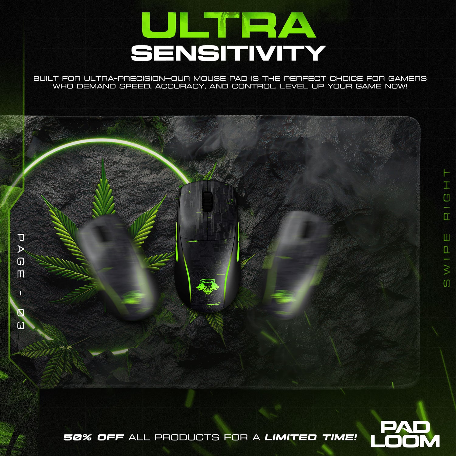 Neon Leaf Mouse Pad - Vaporwave Glow Gaming Desk Mat