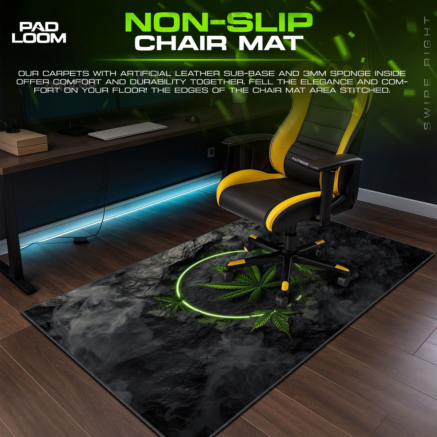 Neon Leaf Mouse Pad - Vaporwave Glow Gaming Desk Mat