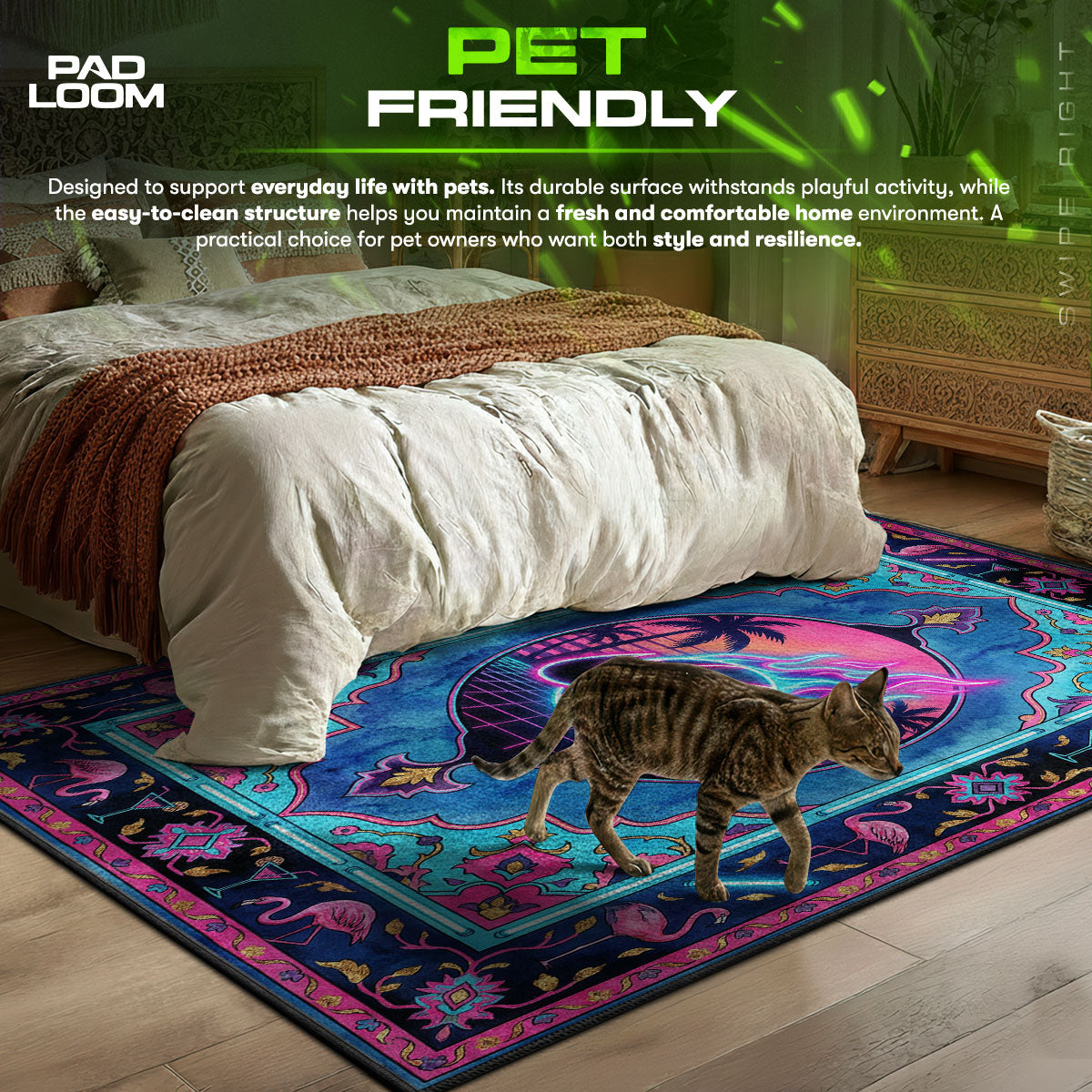 Neon Miami Flamingo Rug - Streetwear Floor Mat