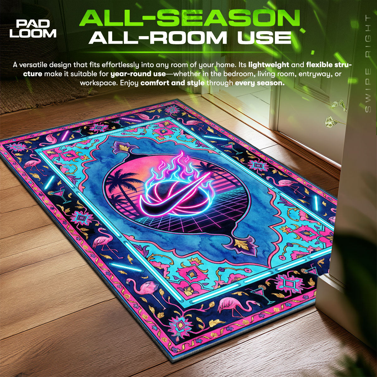 Neon Miami Flamingo Rug - Streetwear Floor Mat