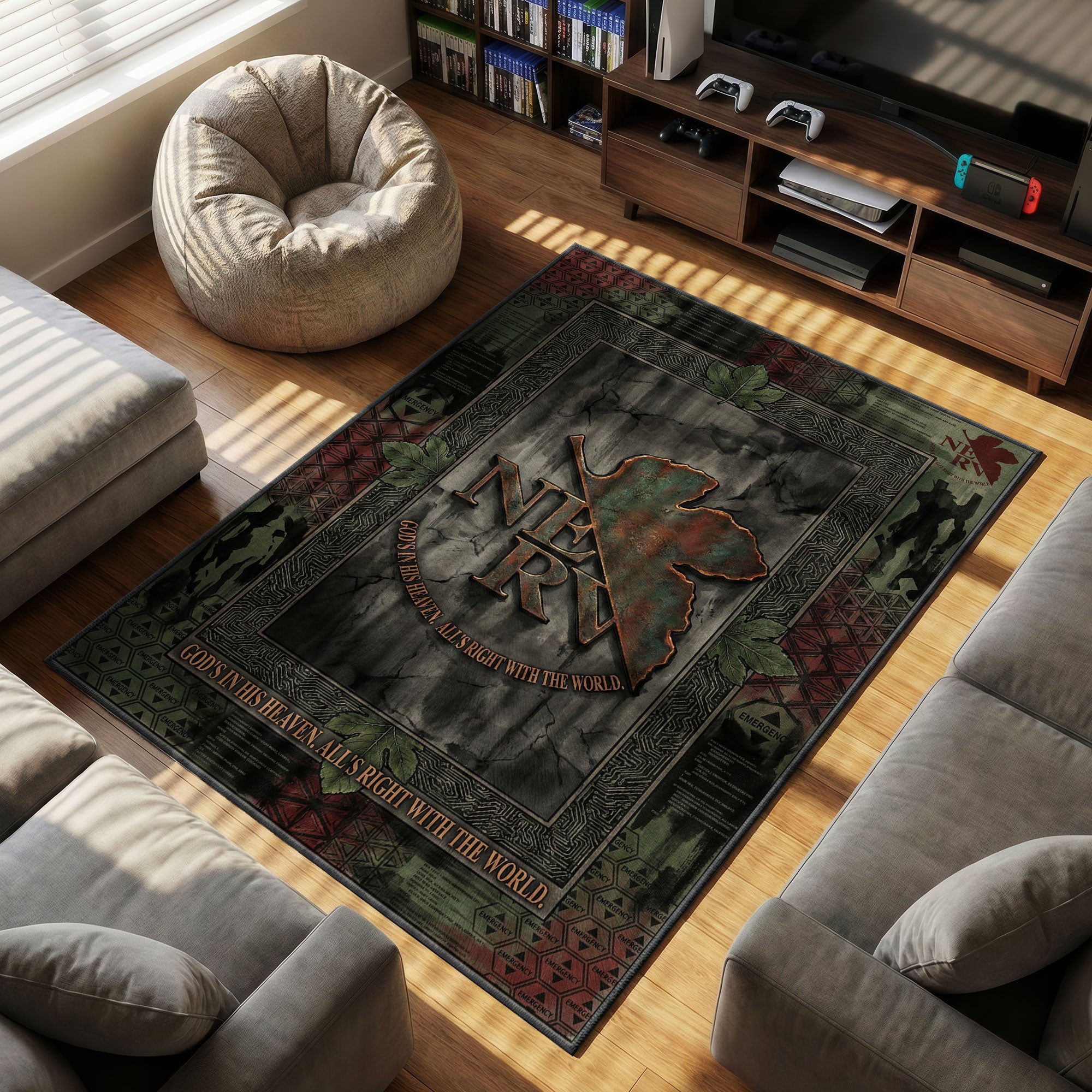 NERV Distressed themed area rug for home decor fans