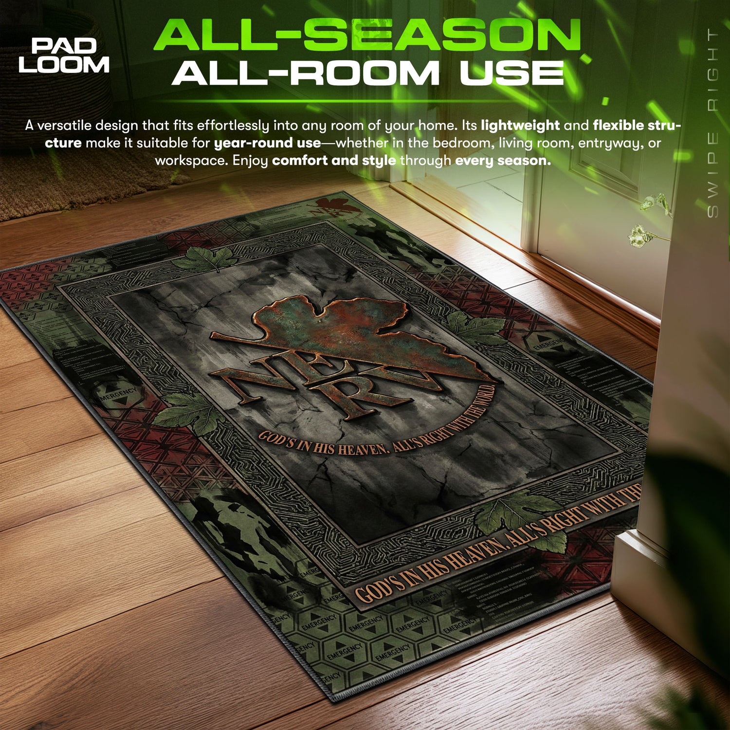 NERV Distressed Industrial Evangelion Chair fan rug — premium quality print