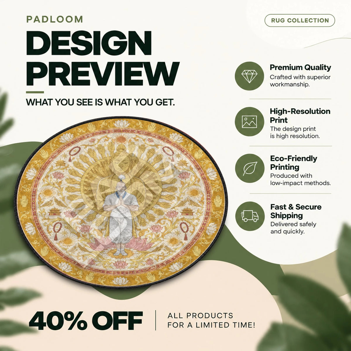 Netero Praying Hunter x Hunter round rug full design preview