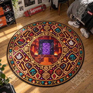 Nether Portal Ember Round Rug - Minecraft Chair Mat
