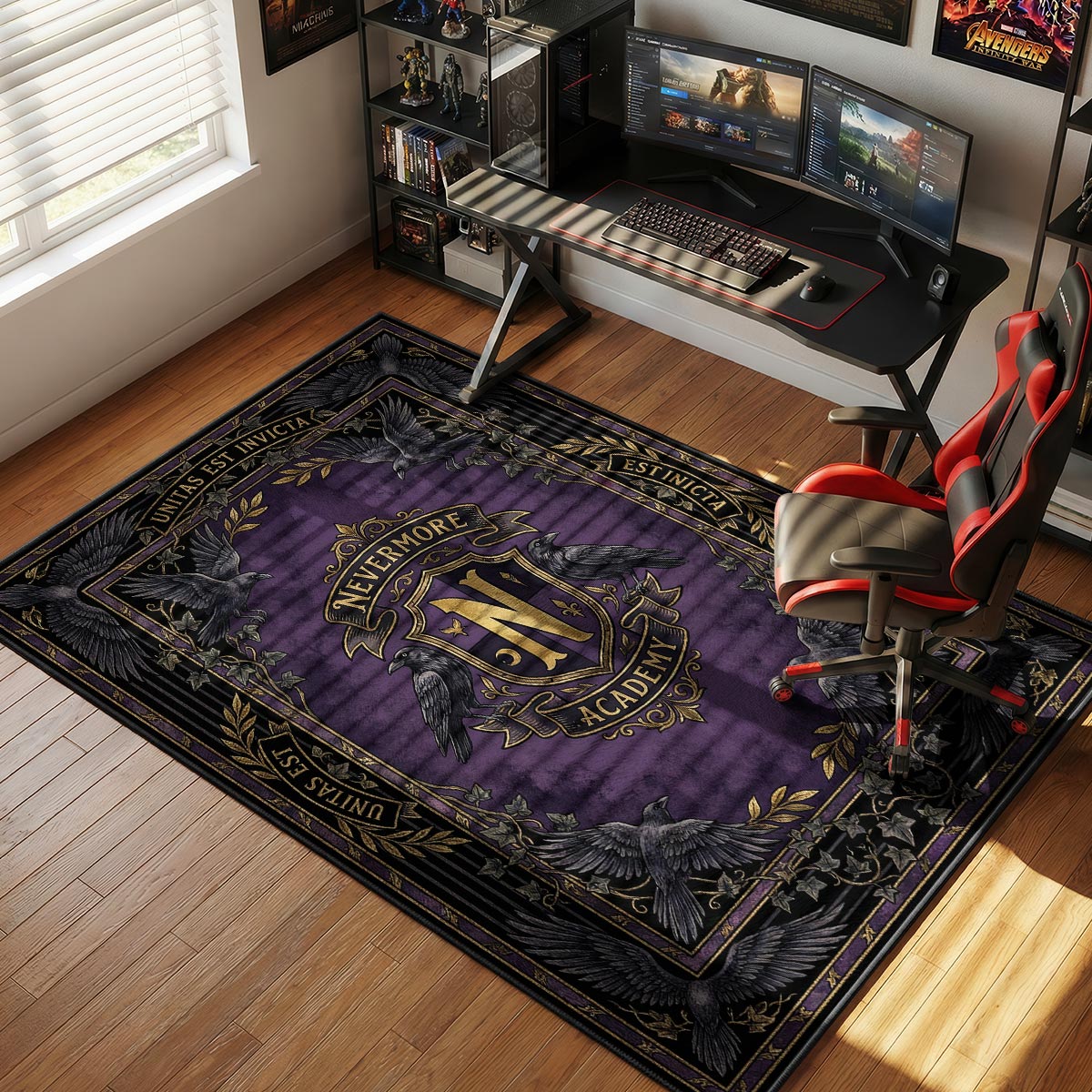 Nevermore Academy Crest Wednesday Fan rug — main product view