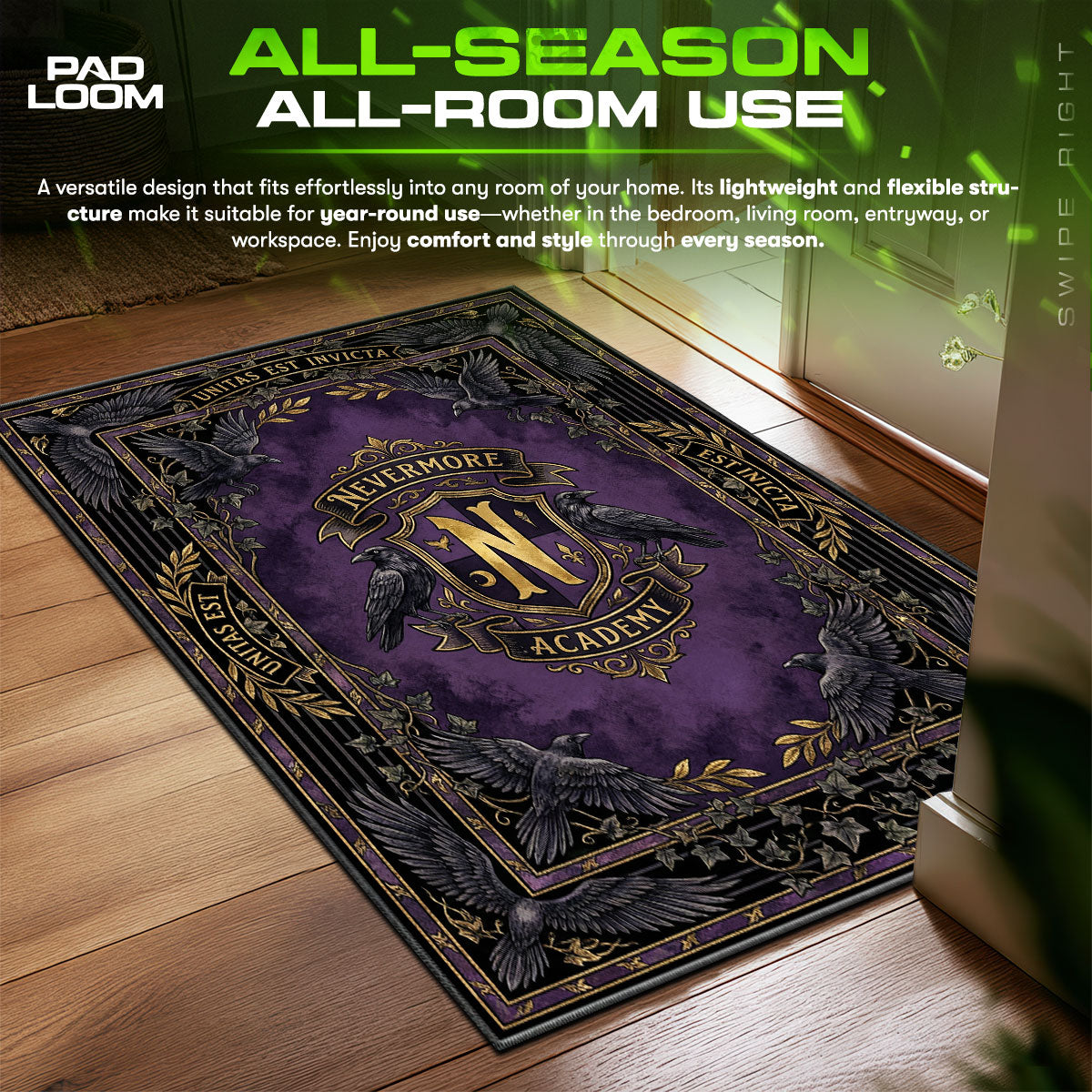 Nevermore Academy Crest Wednesday Fan fan rug — premium quality print
