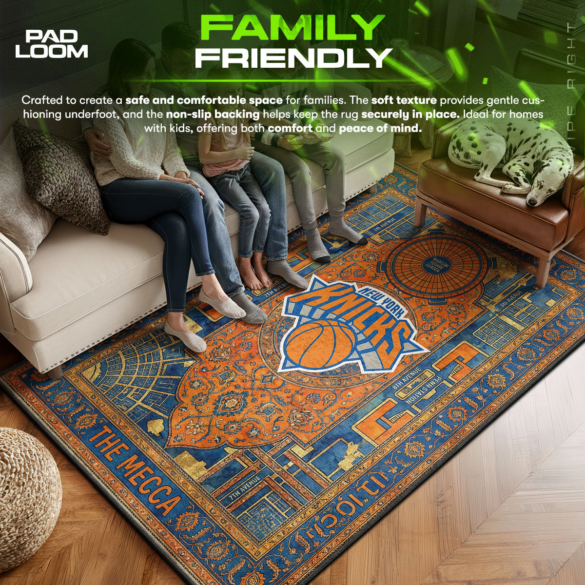 NY area rug showing full home decor artwork