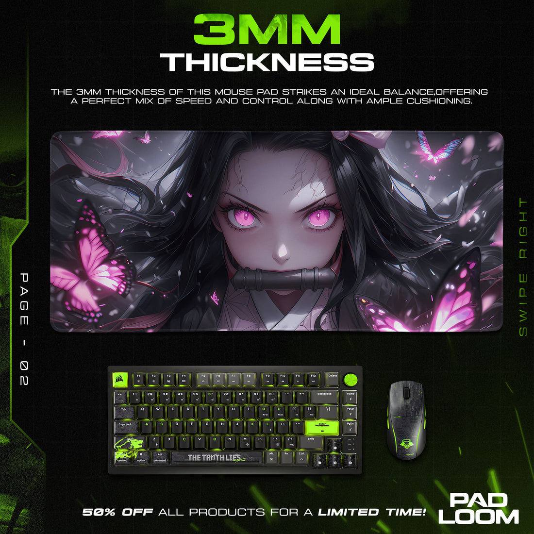 Nezuko Butterfly Glow Mouse Pad, Anime Gaming Desk Mat