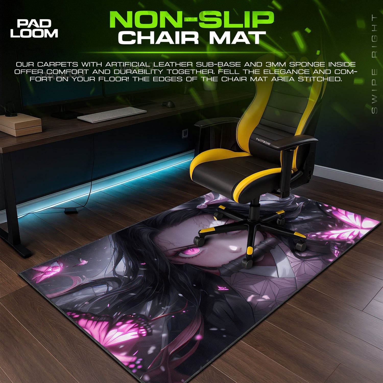 Nezuko Butterfly Glow Mouse Pad, Anime Gaming Desk Mat Padloom