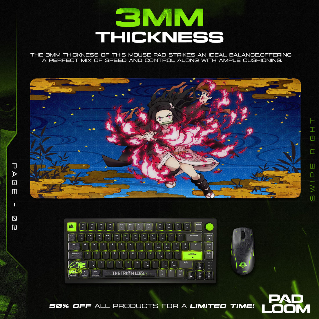 Nezuko Flame Aura Mouse Pad, Demon Slayer Gaming Desk Mat