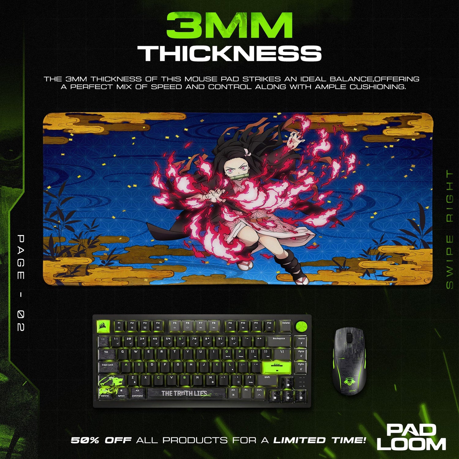 Nezuko Flame Aura Mouse Pad, Demon Slayer Gaming Desk Mat Padloom