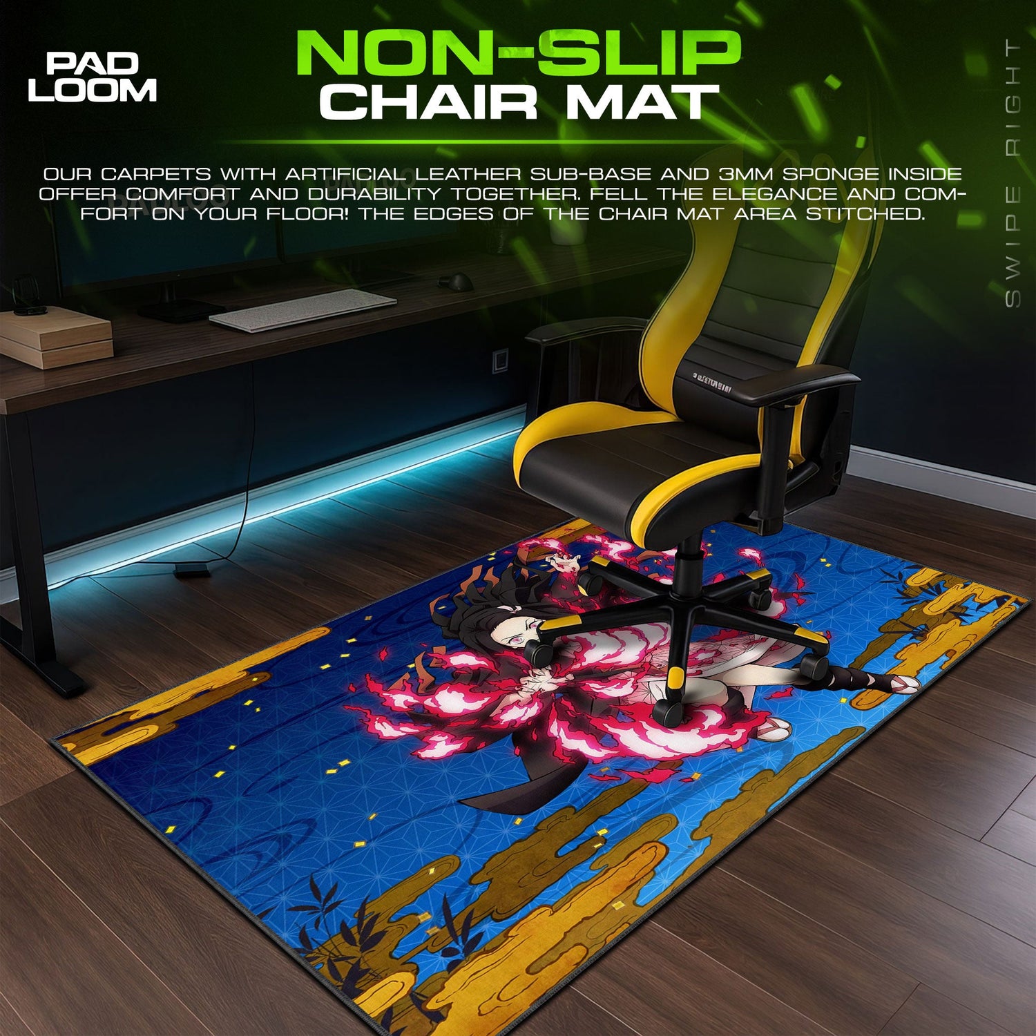 Nezuko Flame Aura Mouse Pad, Demon Slayer Gaming Desk Mat Padloom